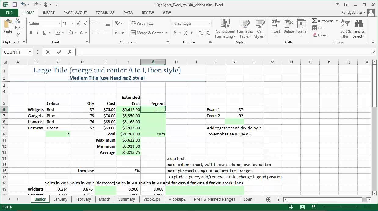 Excel: SUM MIN MAX AVERAGE Percent - YouTube