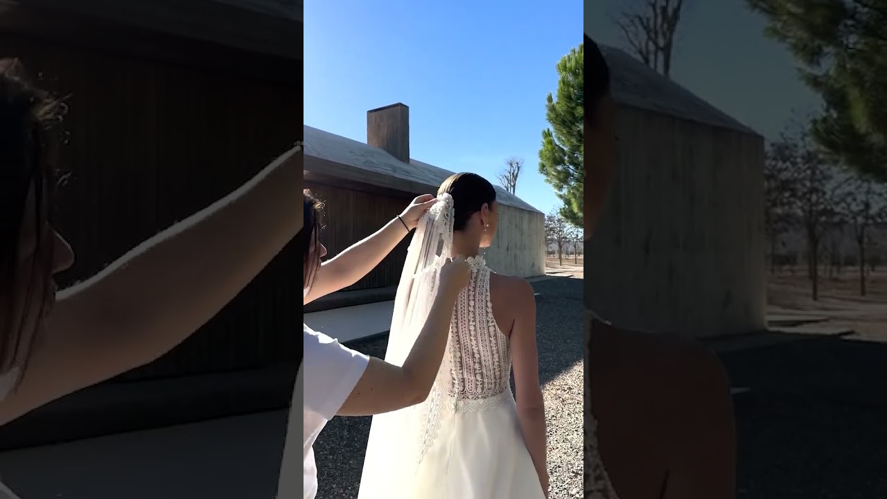 Classic A-line wedding dress and veil | ANERIN gown from Rosa Clará 2025 collection