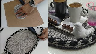 Kahve Sunum Tepsi̇si̇ Coffee Presentation Tray Diy Hem Basit Hem Şık Kordon Ip Ile Harika Tepsi