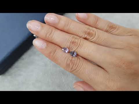 Pair of pink and steel gray pear-cut spinels 1.07 ct Video  № 2