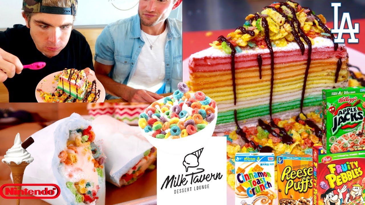 Rainbow Crepe Cake, Cotton Candy Ice cream Burrito, Cereal Rainbow Crepe Cake, Cotton Candy Ice cream Burrito, Cereal