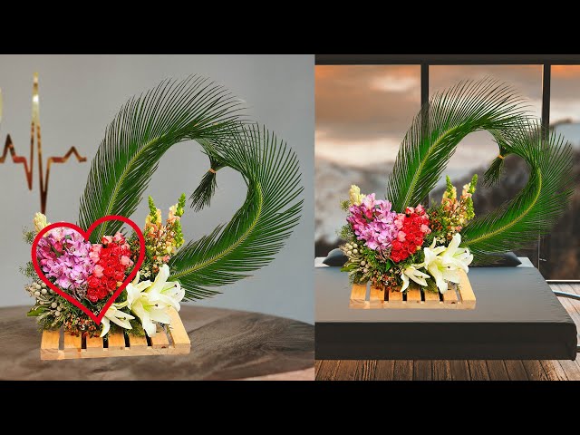 Flower arrangement using floral foam, with flower bouquet wrapping