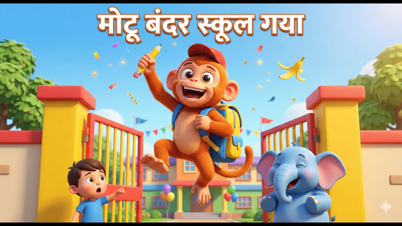 Motu Bandar School - मोटू बंदर स्कूल गया | Funny Kids Song | Hindi Cartoon Poem for Kids
