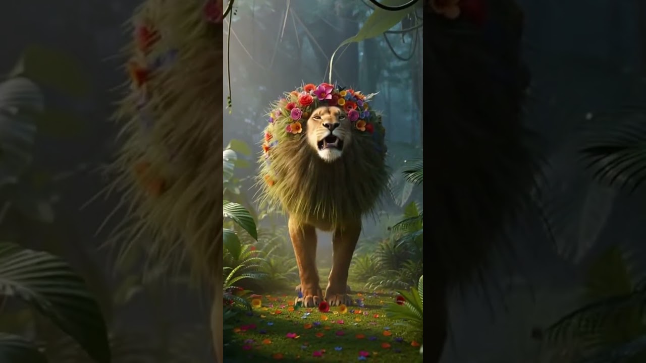 Surreal lion in the jungle 