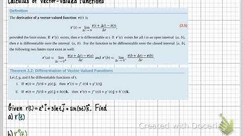 MTH261-Sec. 3.2 Calculus of Vector-Valued Functions (Part 1)