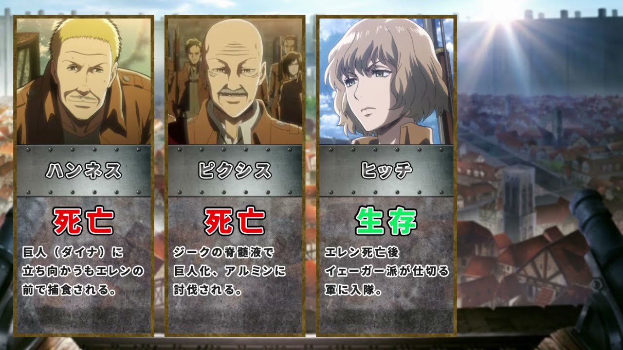進撃の巨人 最終回終了時点での調査兵団 主要キャラ生死状況まとめ ネタバレ注意 Youtube