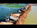 New Site Land Filling & Talented Operator Pouring Soil Fill Huge Flooded by Trucks & Dozer D31PX