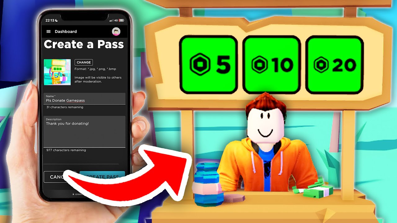 HOW TO MAKE A GAMEPASS IN ROBLOX MOBILE & TABLET, FREE ROBUX IN PLS  DONATE