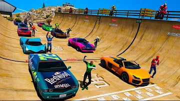 Carros Legais com Homem Aranha e Heróis! Сhallenge Spiderman Cool Cars on Ramp - GTA 5 MODS