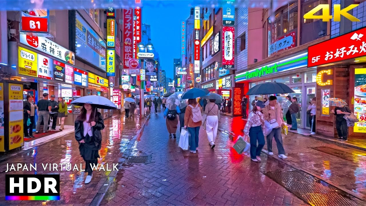 Japan: Tokyo Shibuya to Harajuku, Rainy Night Walking Tour • 4K HDR