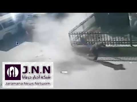CCTV Captures mortar attack landing in Jaramana district of Damascus