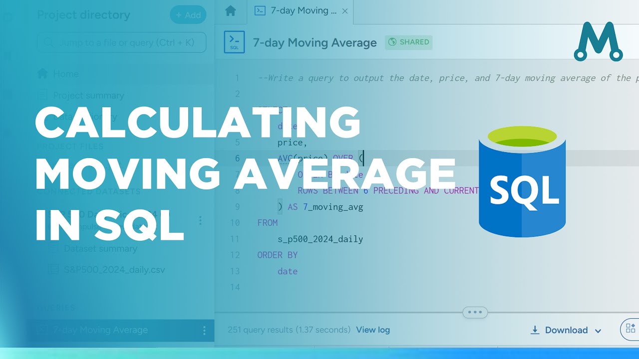 Moving Average in SQL: S&P 500 Price Example - YouTube