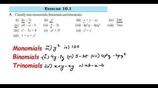 Full 5q Ex 10.1 Algebraic expressions class 7 maths.Classify into monomials, binomials and trinomials. Guide