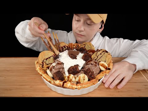 ASMR MUKBANG | CHOCOLATE ICE CREAM SUNDAE *FUDGE BROWNIES, COOKIES & WAFFLES | EATING SOUNDS