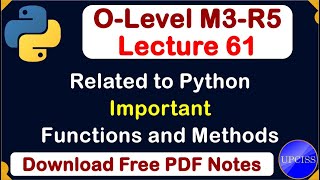 O-Level M3 R5 | Related to Python all Important functions and methods | Lecture 61