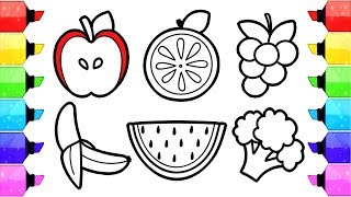 Fruits and Vegetables Coloring Pages | How to Draw and Color Fruits and Vegetable Coloring Book by Rainbow Kids Coloring 49,659 views 6 years ago 10 minutes, 51 seconds