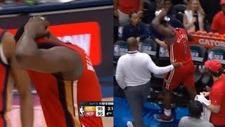 Zion Williamson very frustrated after getting injured late in the 4th quarter against the Lakers 😞😭