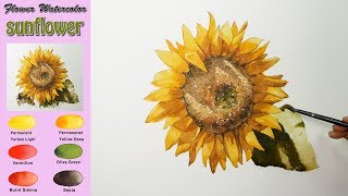 Basic Flower watercolor Sunflower(wetinwet. Arches rough) NAMIL ART