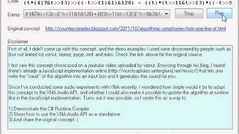 One-line Algorithmic Music in XNA (Sample)