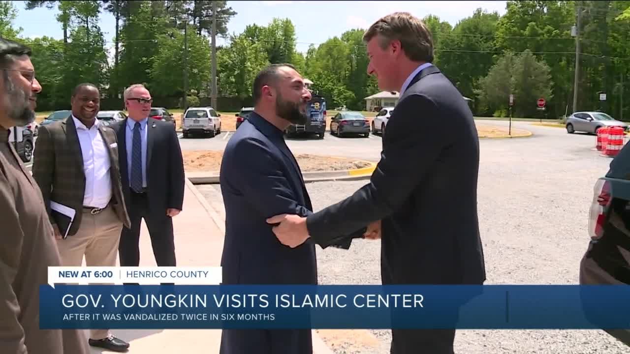 Gov. Youngkin visits West End Islamic Center hit by vandalism