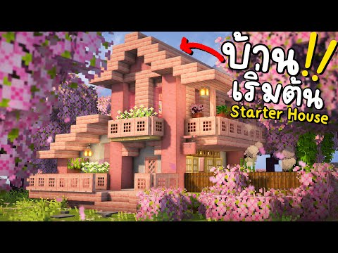สร้างบ้านเริ่มต้น Minecraft ในไบโอมซากุระ 