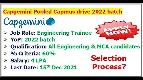 Capgemini is hiring 2022 batch, Salary 4 LPA, Selection Process? Eligibility? Qualification?