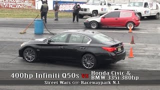400hp Infiniti Q50s vs Honda civic vs BMW 335i