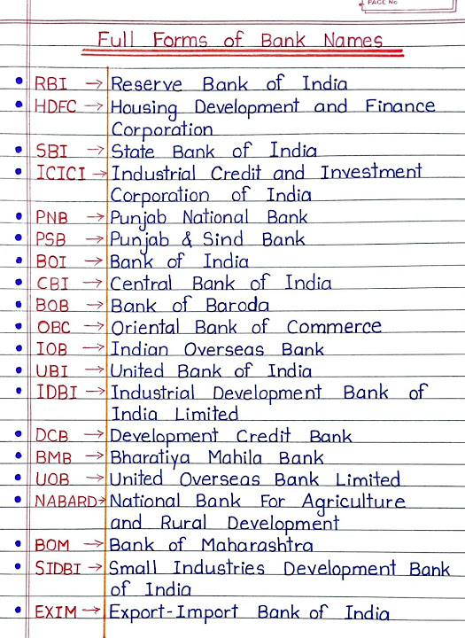 FULL FORM OF BANK NAMES RBI SBI PNB shorts bank fullform full-form-of-bank-names-rbi-sbi-pnb-shorts-bank-fullform