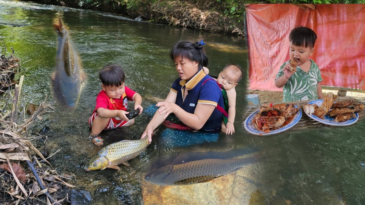 A single mother caught a giant flsh and cooked it for her children  - lý thi My