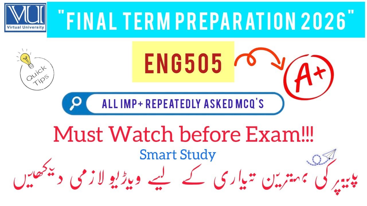 ENG505 English Final Term Preparation 2025 & 2026: Most Important and  Repeated MCQs Past Papers