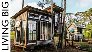 Tiny Home With Luxury Bath-House Made From Recycled Windows