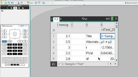 TiNspire for two sample t-tests (Hypothesis Testing)