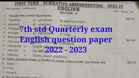 7th std Quarterly exam English question paper 2022 - 2023