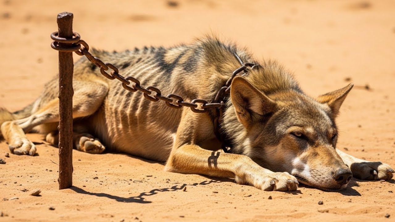 Lobo encadenado en el desierto… Un niño encontró sin saber que no era un lobo común