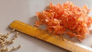 Firecracker flower garland/How to tie crossandra flowerswith thread/kanakambara and beads veni/DIY