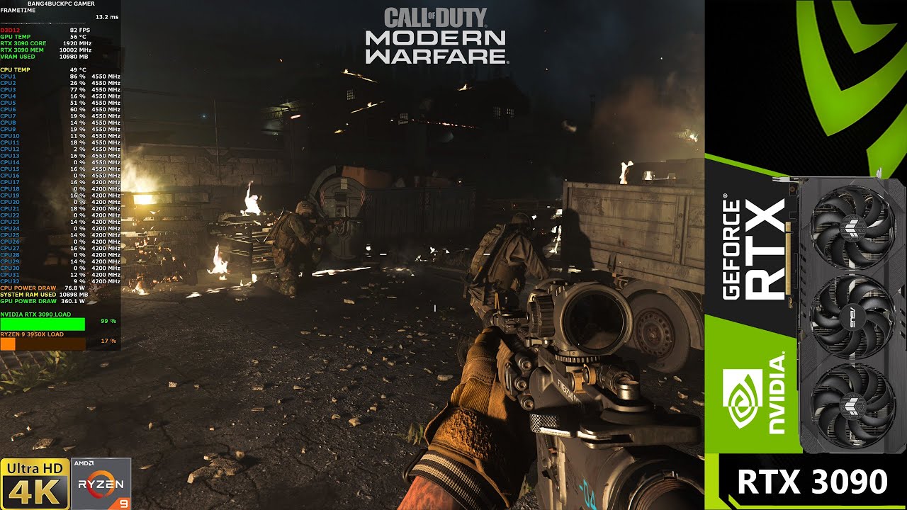 Call Duty Modern Warfare Maximum Ray Tracing 4K | RTX 3090 | Ryzen 9 3950X OC - YouTube