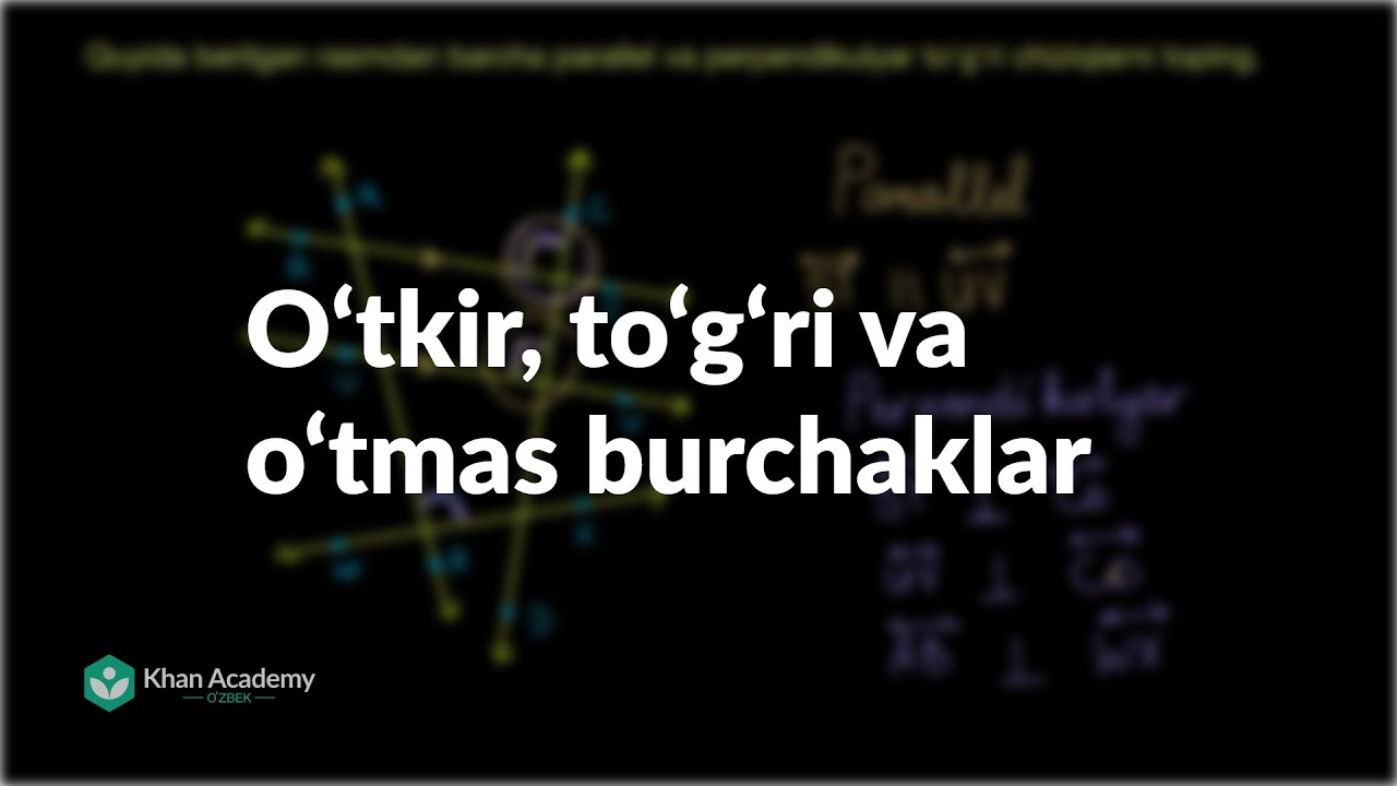 Oʻtkir, toʻgʻri va oʻtmas burchaklar | Burchaklar | Geometriya asoslari