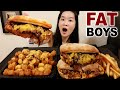 EXTRA CHEESY PHILLY CHEESESTEAK! Loaded Bacon Cheese Tater Tots, Beef Sandwich - Mukbang Asmr