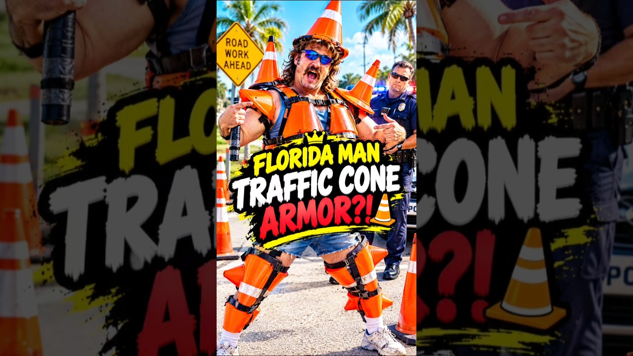 Florida Man Builds TRAFFIC CONE ARMOR to Escape Cops! 🚧😂#FloridaMan #TrafficCone #FunnyShorts