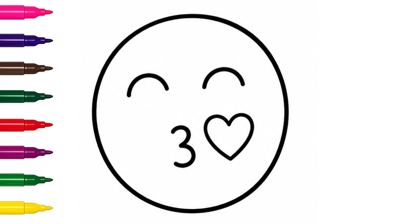 Easy Cute Kiss Emoji Drawing 😘❤️ | Step by Step for Kids - YouTube