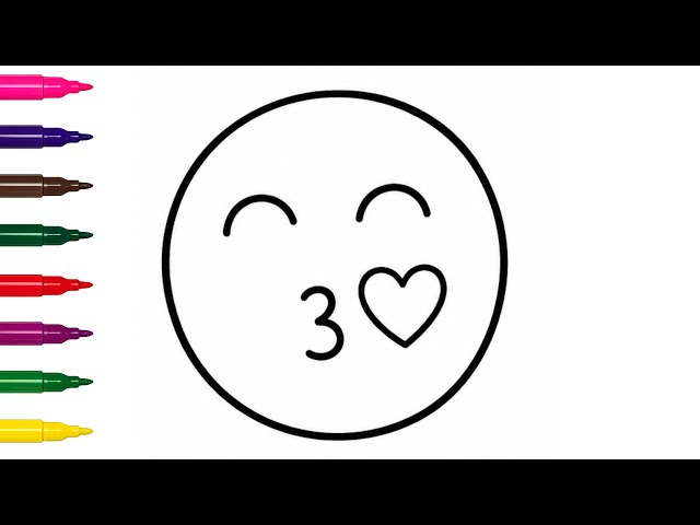 Easy Cute Kiss Emoji Drawing 😘❤️ | Step by Step for Kids - YouTube
