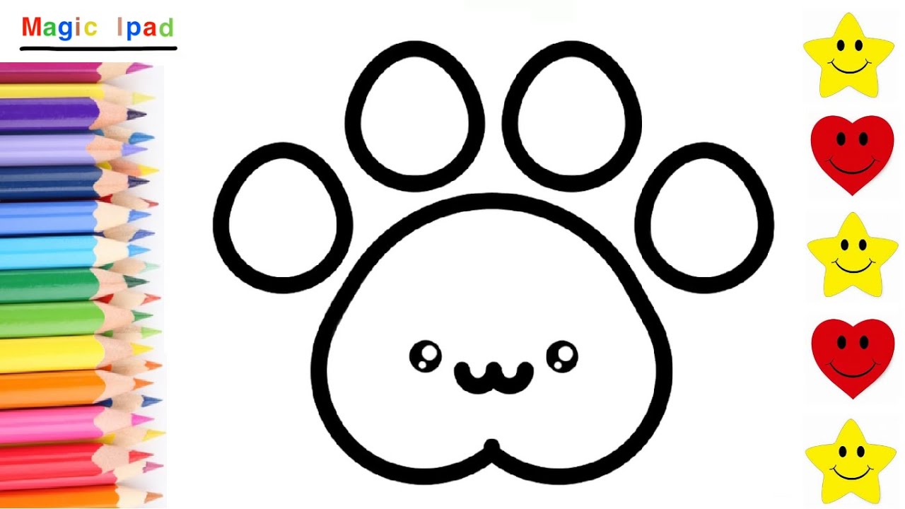 Como dibujar una HUELLA DE PERRO KAWAII, dibujos para niños 💓⭐ How to  draw a CUTE DOG PAW