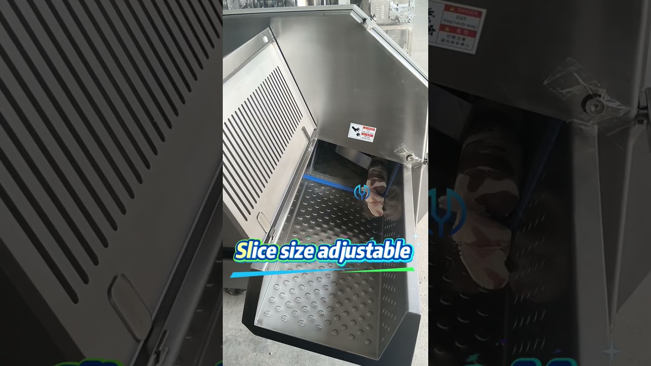 Frozen meat slicer, with adjustable cutting thickness and speed. 