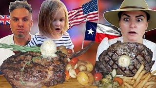 Brits Try [TEXAS TOMAHAWK & RIBEYE STEAK] for the first time!