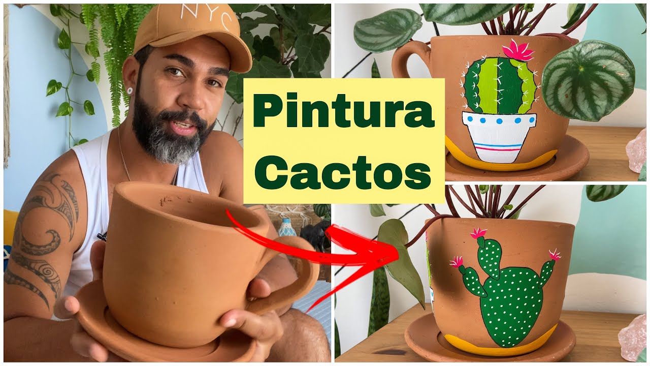 Pintura Cactos em Vaso de Barro | Pintura em vasos | diy