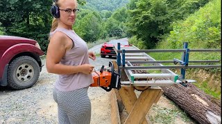 How to build/use a log stand for chainsaw milling! Your back and knees will thank me later!