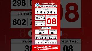 ผล #สลากกินแบ่งรัฐบาล งวดวันที่ 16 พ.ค. 2569  #ช่อง8