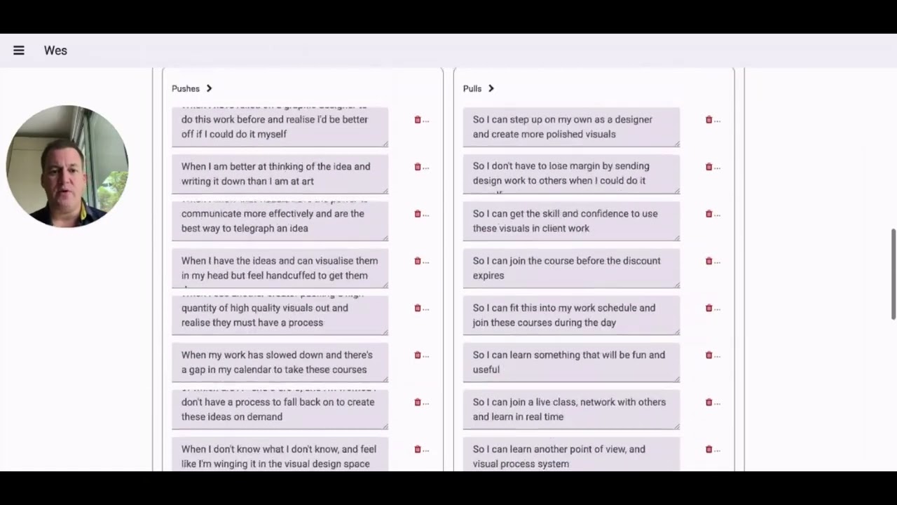 Four forces analysis for Wes for both stories