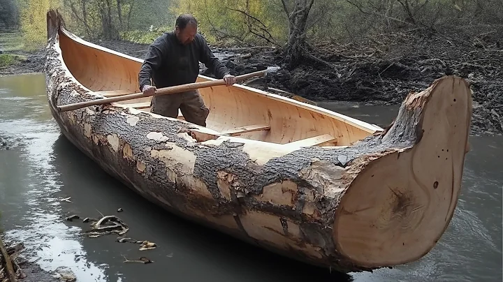 This guy builds an amazing boat out of a giant tree log! Boat building in 3 days! @OutbackMike