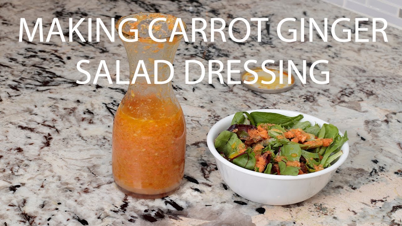 Preparing Carrot Ginger Salad Dressing for Spring Mix Greens in My